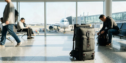 Sac à dos cabine au format bagage cabine, prêt à embarquer à l'aéroport