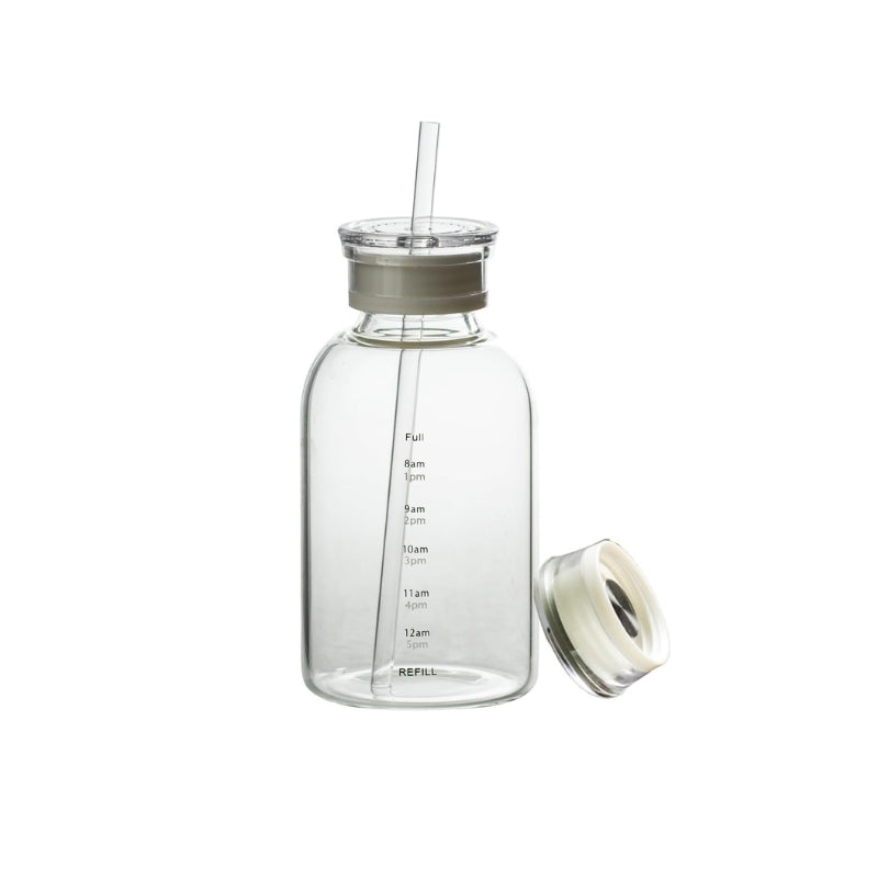 Seekua 0.6l Sport Gourde Verre avec Paille & Heure de Motivation Seekua 0.6l Sport Gourde Verre avec Paille & Heure de Motivation