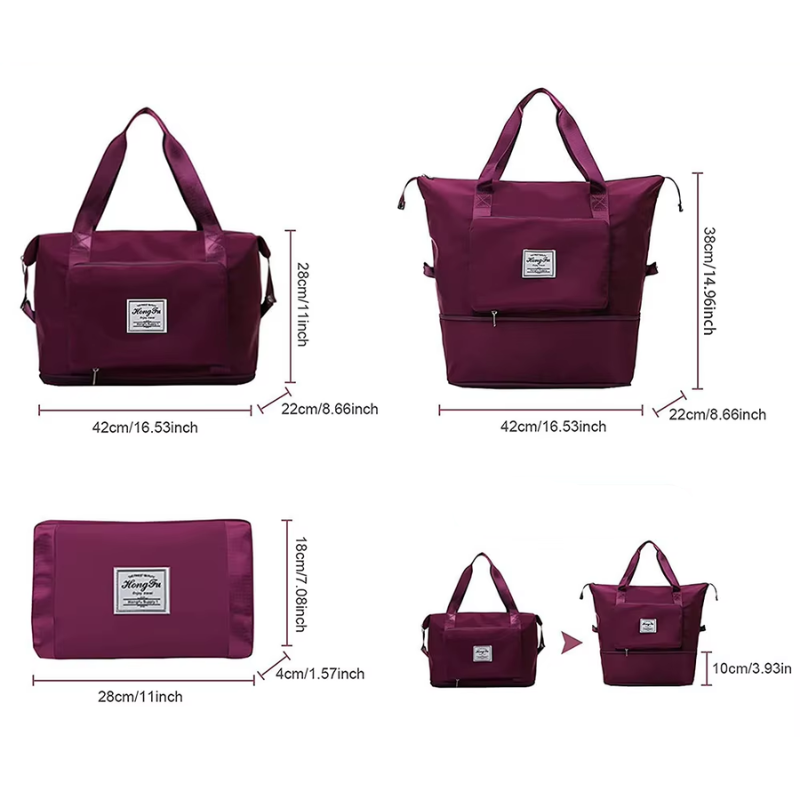 Grand Sac à Main Voyage Femme bordeaux, dimensions et mesures en cm
