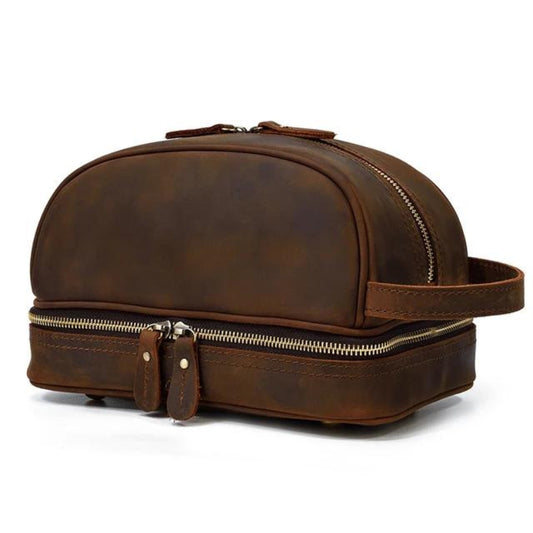 trousse de toilette homme en cuir vintage - Marron - Modèle 1