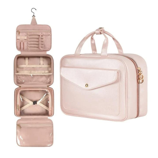 trousse de toilette voyage femme pliable - Rose